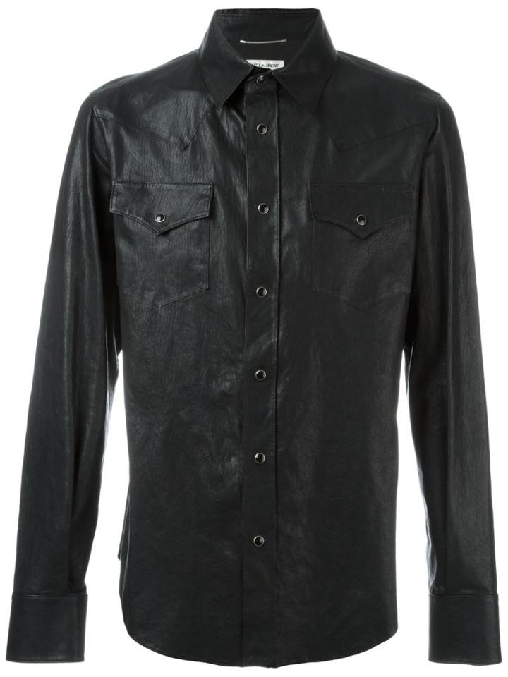 Saint Laurent Classic Western Shirt, Men's, Size: 50, Black, Lamb Skin