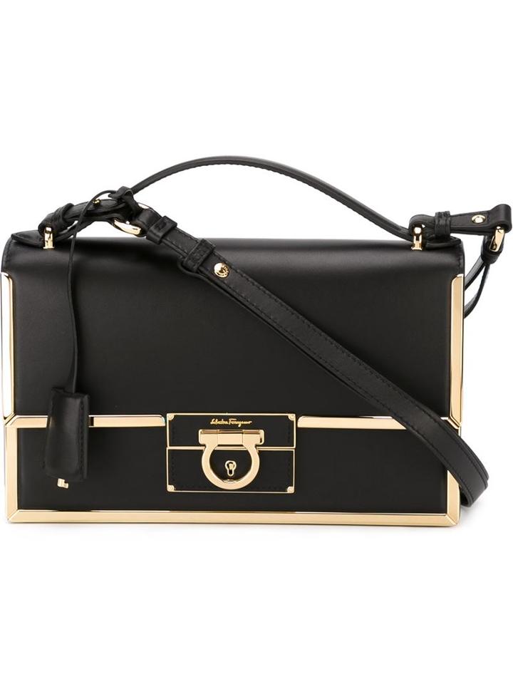 Salvatore Ferragamo Gancio Lock Shoulder Bag, Women's, Black, Calf Leather