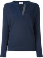 Brunello Cucinelli Round Slit Neck Pullover, Women's, Size: Medium, Blue, Cashmere