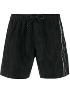 Emporio Armani Logo Stripe Swim Shorts - Black