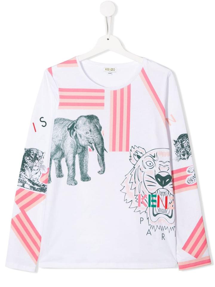 Kenzo Kids Teen Safari Print Logo Top - White