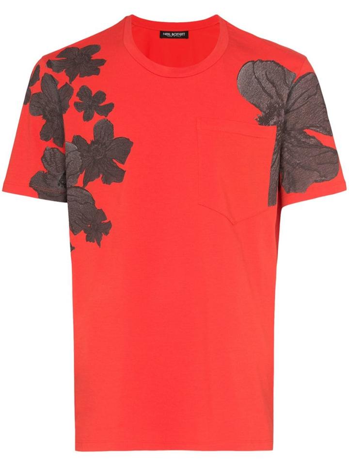 Neil Barrett Flower Print Cotton T-shirt - Red