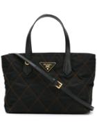 Prada Double Handles Quilted Tote, Women's, Black, Cotton/leather