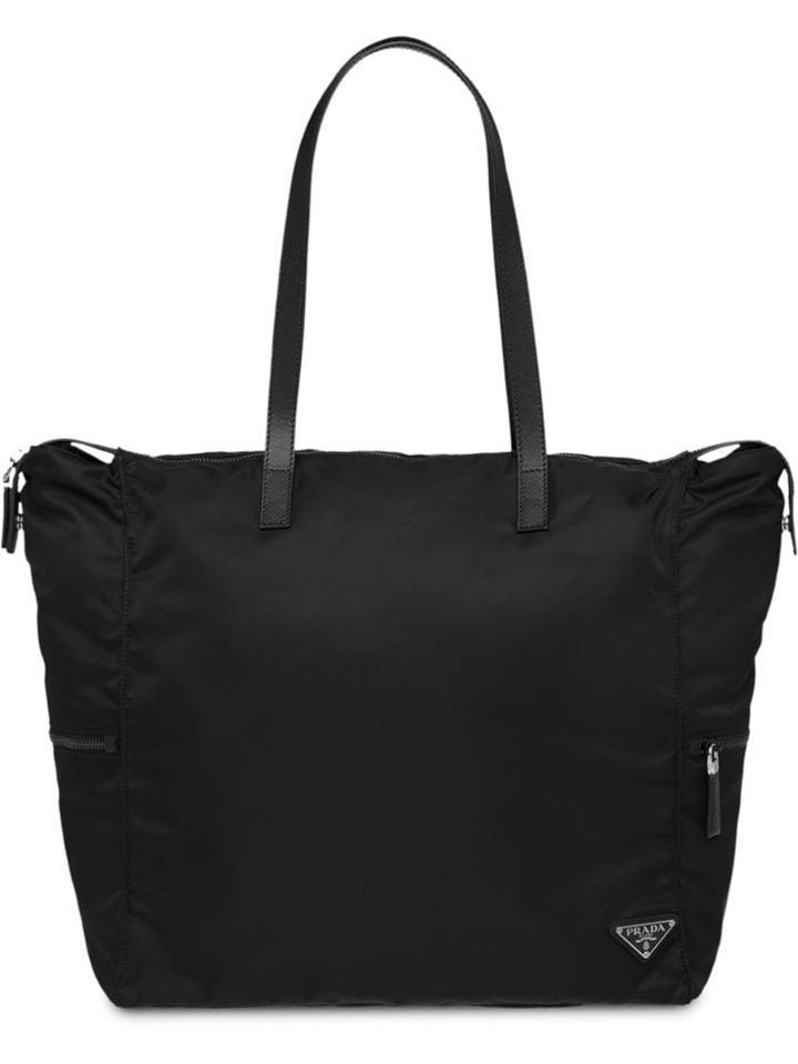 Prada Logo Zipped Tote - Black