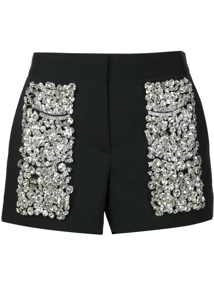 Vera Wang Swarovski Crystal Panel Shorts, Women's, Size: 0, Black, Wool/swarovski Crystal