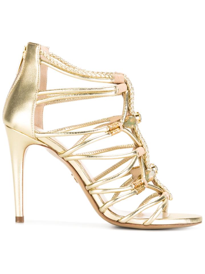 Loriblu Braid-detailed Sandals With Gemstones - Metallic