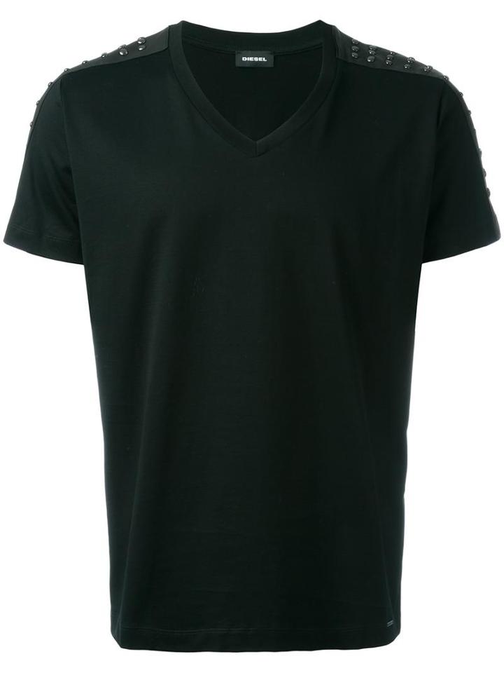 Diesel Studded Shoulder T-shirt, Men's, Size: Medium, Black, Cotton/sheep Skin/shearling