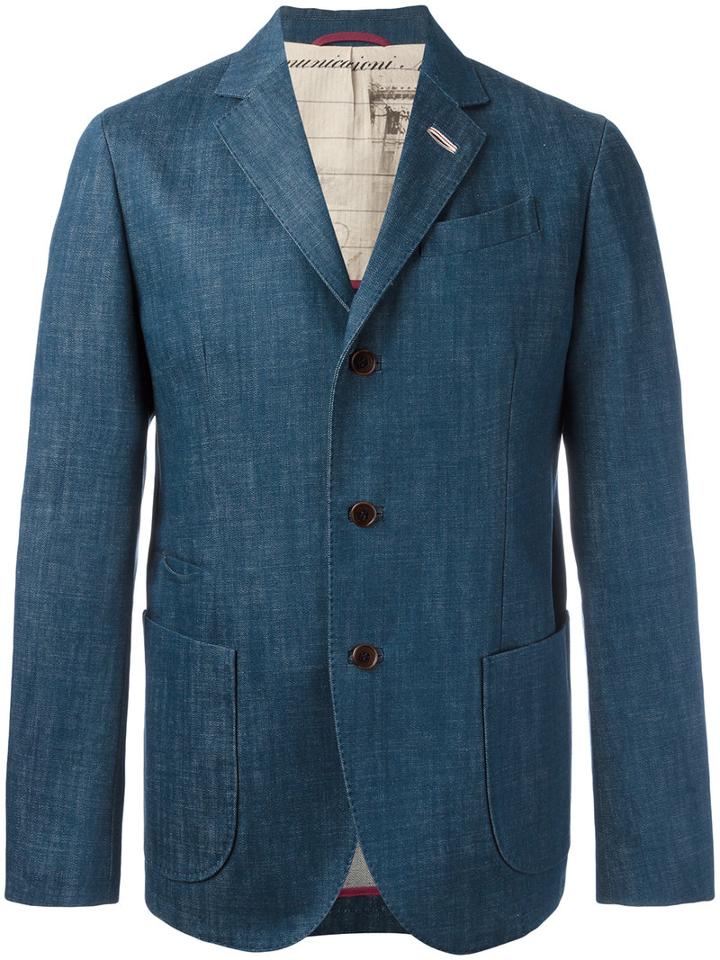 Al Duca D'aosta 1902 Pocket Suit Jacket, Men's, Size: 54, Blue, Cotton