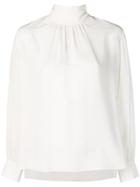 Fendi Ruffle Neck Silk Blouse - White