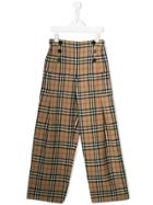 Burberry Kids Teen Checked Print Wool Trousers - Neutrals