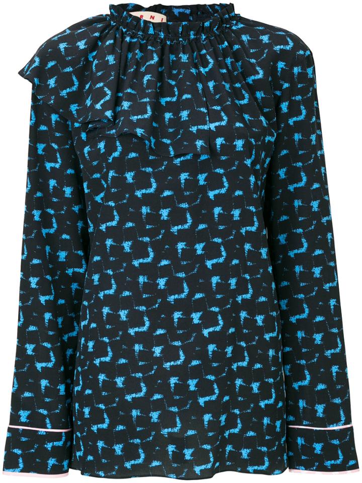 Marni Printed Top With A Ruffle Neck - Blue