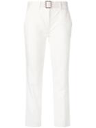 Moncler - Cropped Belted Trousers - Women - Cotton/spandex/elastane - 42, White, Cotton/spandex/elastane