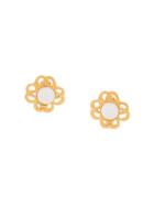 Chanel Vintage Cutout Flower Stone Earrings - Gold