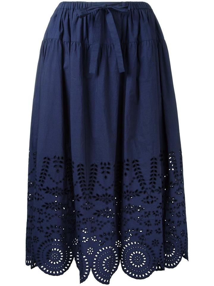 Muveil - Perforated Detailing A-line Skirt - Women - Cotton - 36, Women's, Blue, Cotton