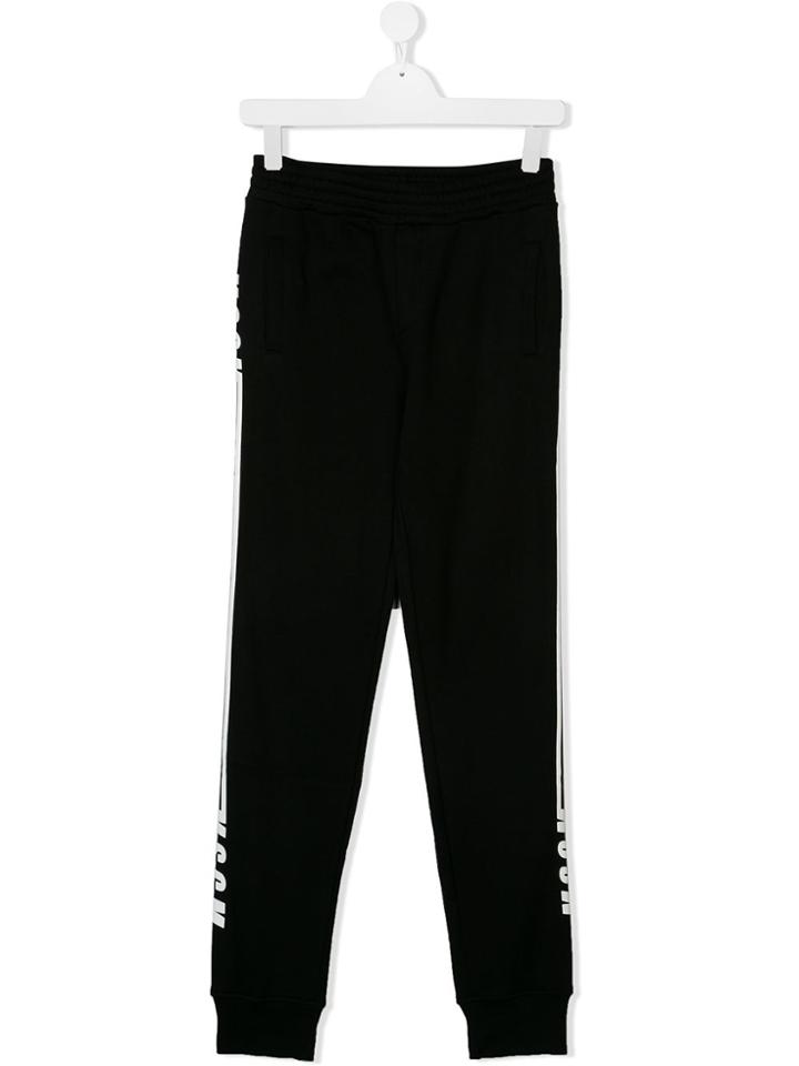 Msgm Kids Teen Logo Stripe Track Trousers - Black