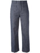 Dondup Cropped Loose-fit Trousers, Women's, Size: 44, Blue, Cotton/linen/flax/spandex/elastane