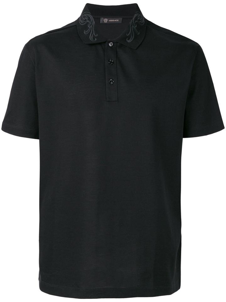 Versace Embroidered Collar Polo Shirt - Black