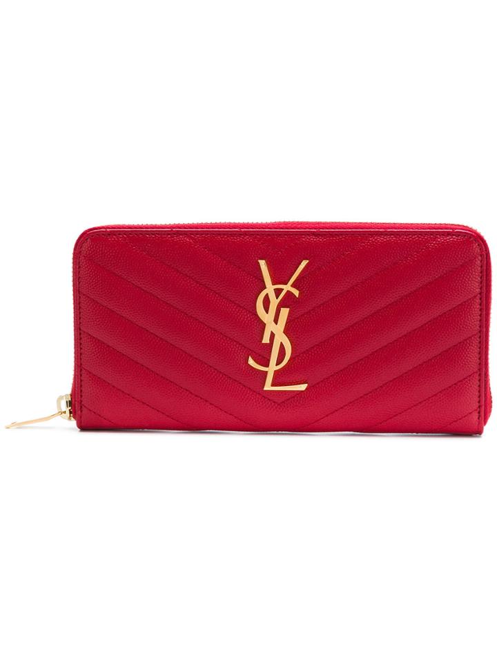 Saint Laurent Zip Around Monogram Wallet - Red