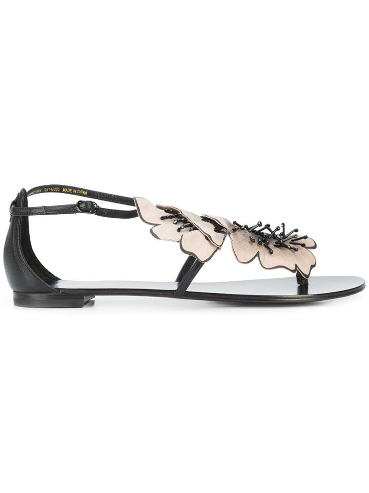 Lola Cruz Floral Embellished Sandals - Black