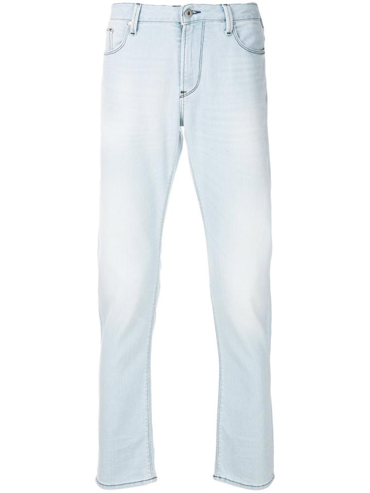 Emporio Armani Straight Leg Stonewashed Jeans - Blue