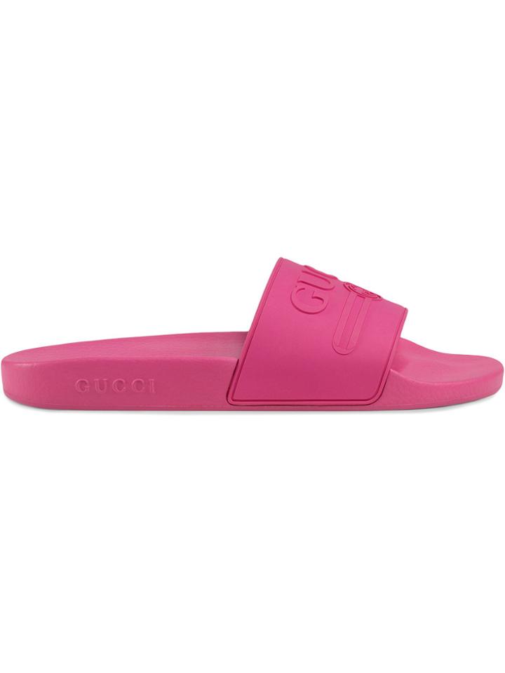 Gucci Gucci Logo Rubber Slide Sandal - Pink & Purple