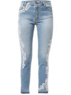 Ermanno Scervino Skinny Stretch Jeans Lace W/ Crystal Deco On Side