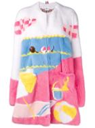 Thom Browne Beach Intarsia Mink Cardigan Coat - White