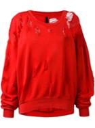 Unravel Project Distressed Sweatshirt, Women's, Size: Xxs, Red, Cotton