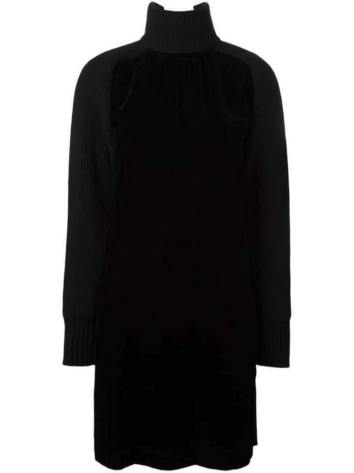 Sacai Panelled Turtleneck Dress, Women's, Size: 2, Black, Cupro/rayon/wool