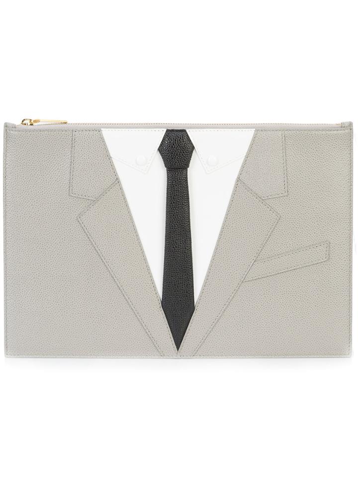 Thom Browne Suit Embroidered Clutch - Grey