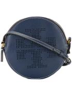 Tory Burch Perforated Logo Shoulder Bag, Women's, Blue, Leather