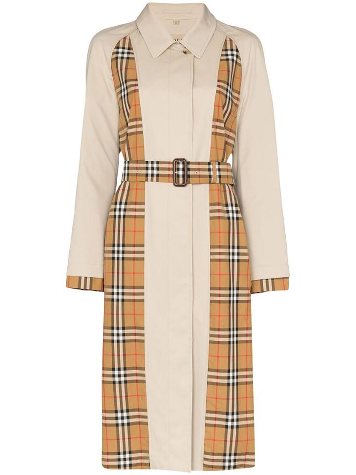 Burberry Vintage Check Panelled Trench Coat - Brown