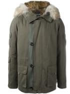 Yves Salomon Homme Collar Trimmed Zip Up Parka Coat, Adult Unisex, Size: 52, Green, Rabbit Fur/acrylic/polyester/coyote Fur