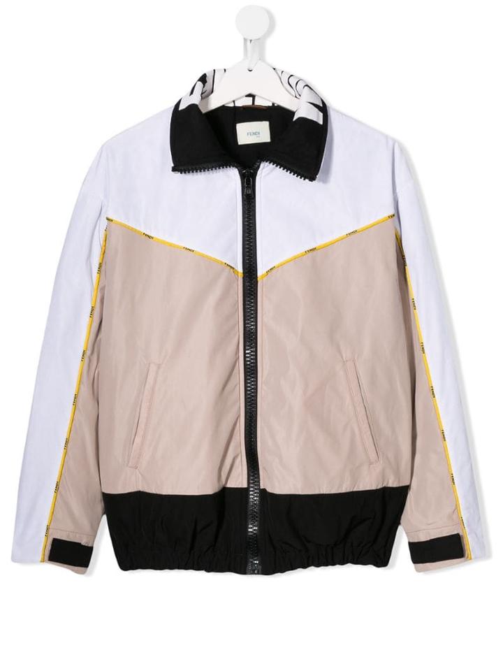Fendi Kids Teen Lightweight Zipped Panelled Jacket - Neutrals