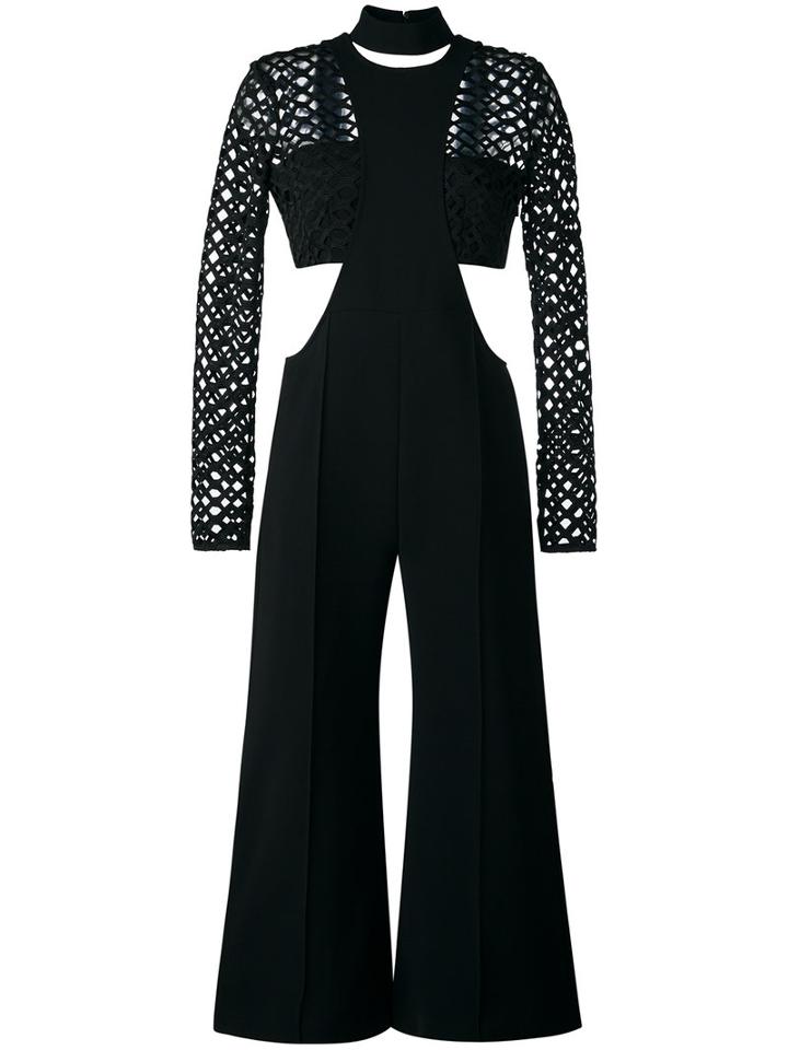 Self-portrait Lace Trim Jumpsuit, Women's, Size: 12, Black, Polyester/spandex/elastane