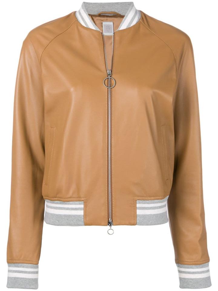 Eleventy Leather Bomber Jacket - Brown