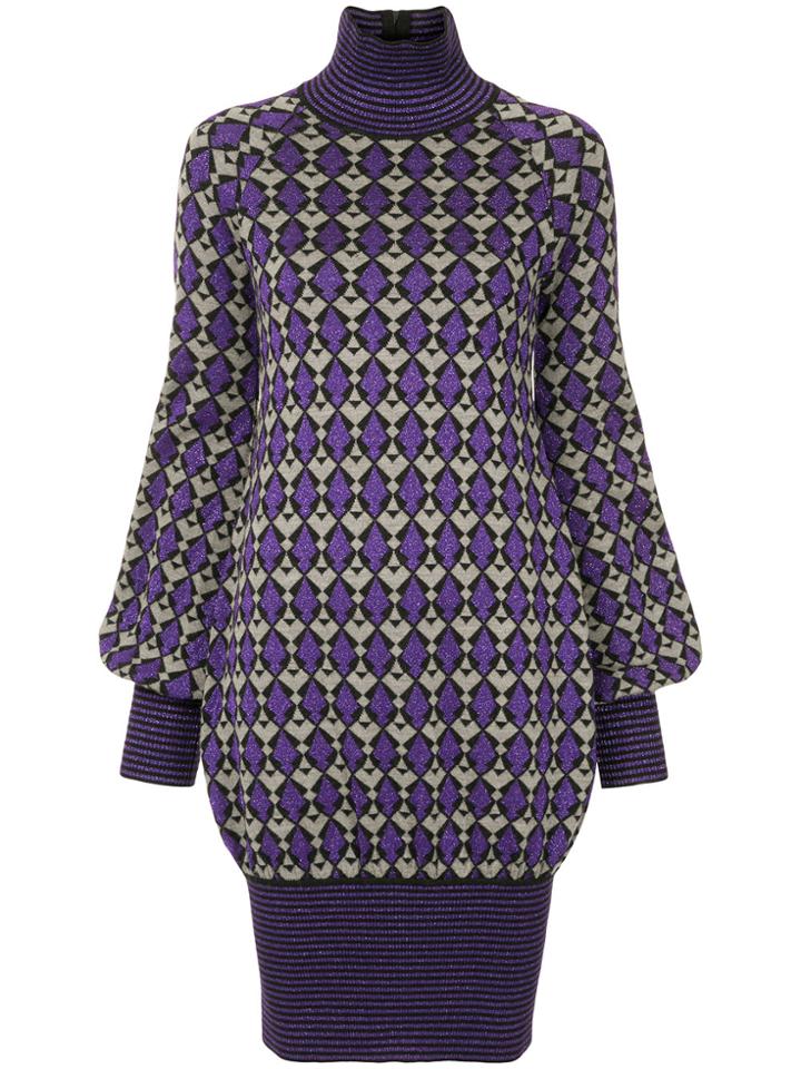 Chanel Vintage Geometric Pattern Knitted Dress - Pink & Purple