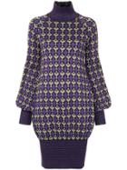 Chanel Vintage Geometric Pattern Knitted Dress - Pink & Purple