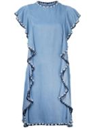 Huishan Zhang - Embellished Ruffle Dress - Women - Cotton - 10, Blue, Cotton