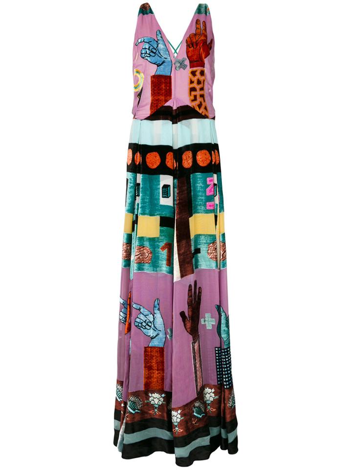 Valentino Counting Velvet And Chiffon Gown - Multicolour