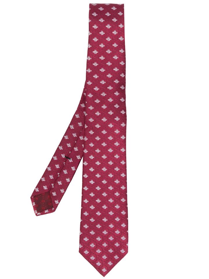 Gucci Bee And Double G Pattern Tie - Red