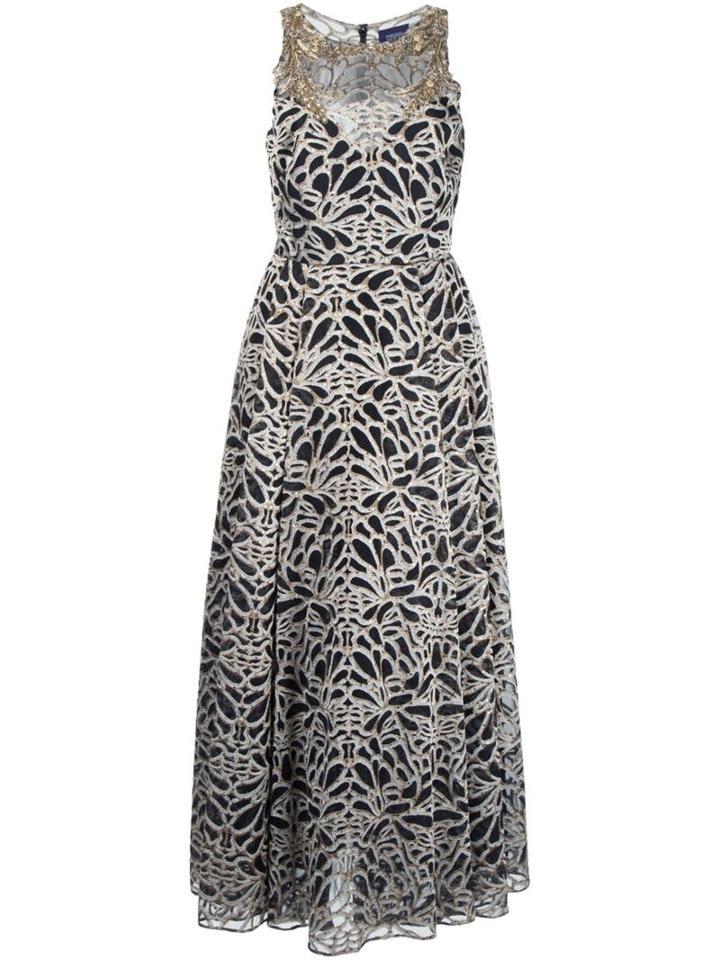 Marchesa Notte Embroidered Flared Dress, Women's, Size: 6, Grey, Nylon