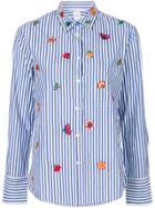 Ps By Paul Smith Flower Embroidered Striped Shirt - Blue