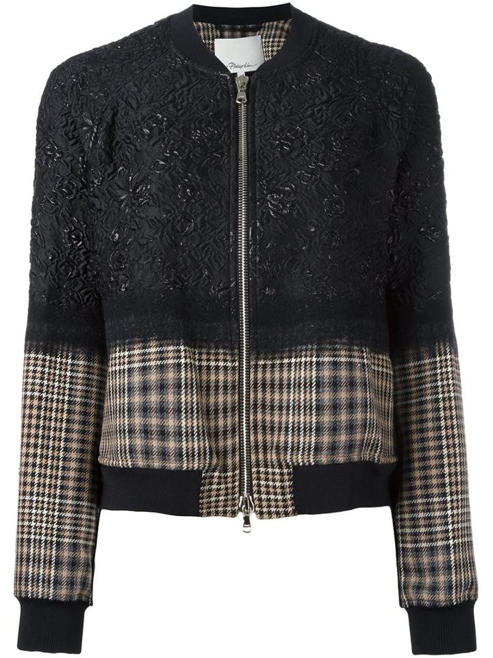3.1 Phillip Lim Floral Cloqué Bomber Jacket, Women's, Size: 2, Black, Silk/polyamide/polyester/virgin Wool