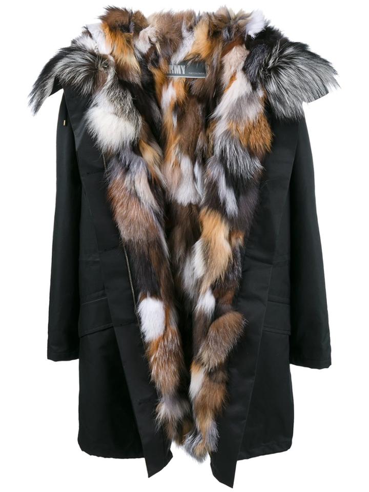Army Yves Salomon Black Brown Multi Fur Lined Parka