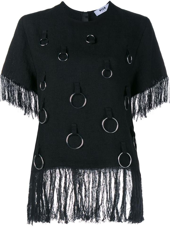 Msgm Fringed Short Sleeved Top With Rings