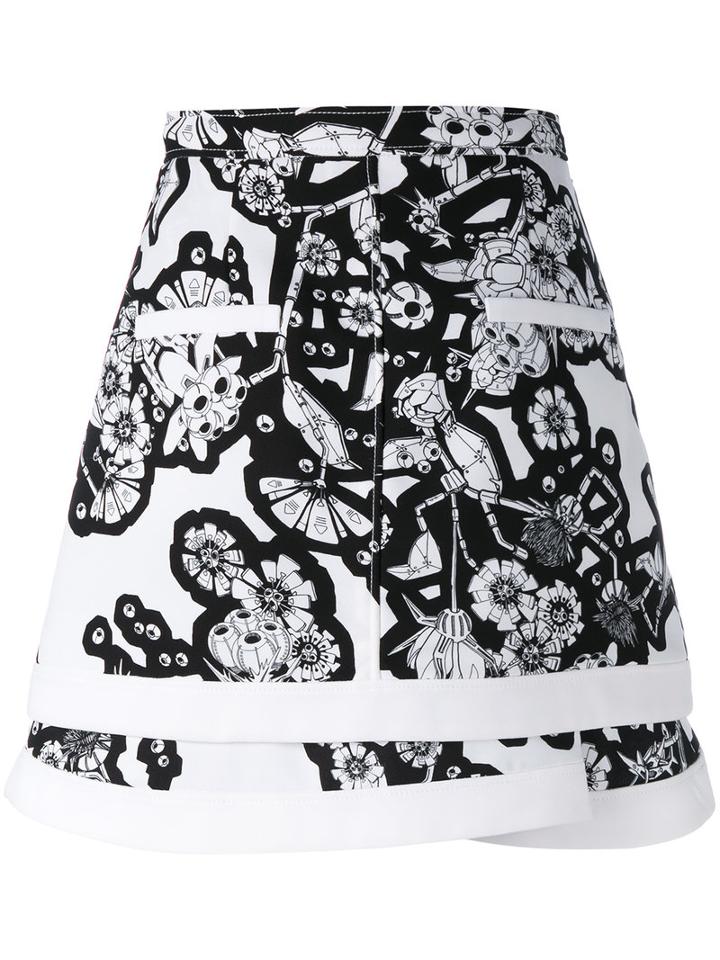 Carven - Geometric Floral-print Skirt - Women - Polyester - 36, Women's, Black, Polyester
