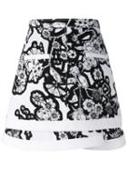 Carven - Geometric Floral-print Skirt - Women - Polyester - 36, Women's, Black, Polyester