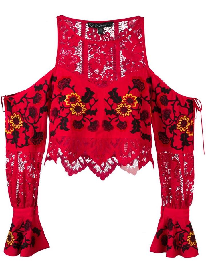 For Love And Lemons Embroidered Detail Cropped Top, Women's, Size: S, Red, Viscose/rayon/cotton/nylon