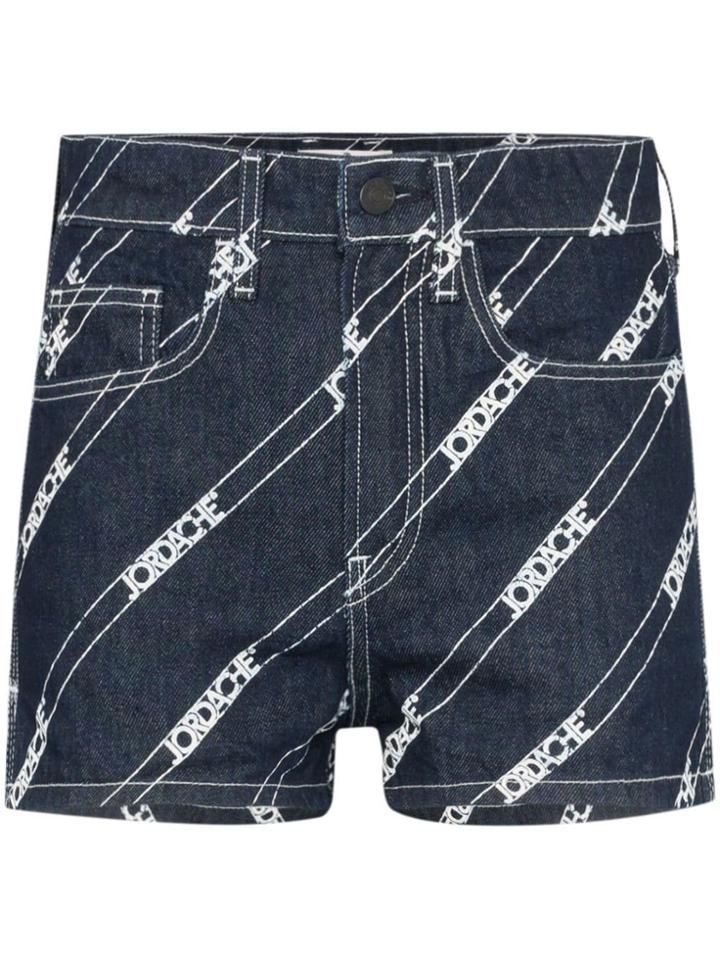 Jordache High Rise Logo-print Denim Shorts - Blue